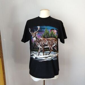 Vintage Single-stitch Front and Back Deer Forest T-Shirt Size M